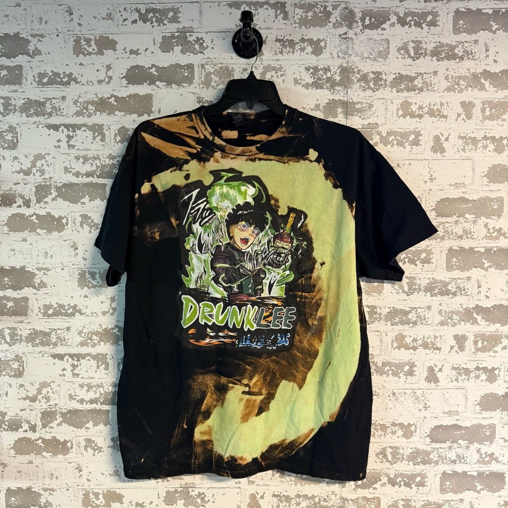 NEW - Drunk Anime Green Swirl Bleached Tee Tshirt - XL